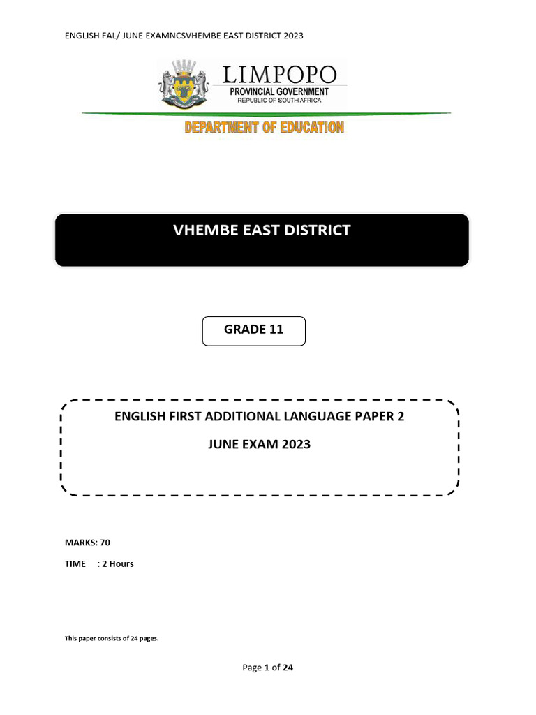 Grade 11 English FAL June Exam 2023 | PDF