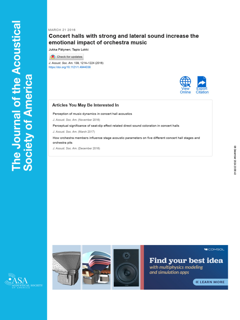 Emotional Impact of Concert Hall Acoustics | PDF | Loudspeaker | Perception