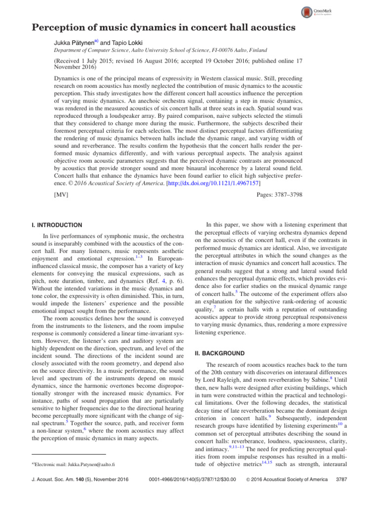 Music Dynamics in Concert Hall Acoustics | PDF | Statistics | Sound