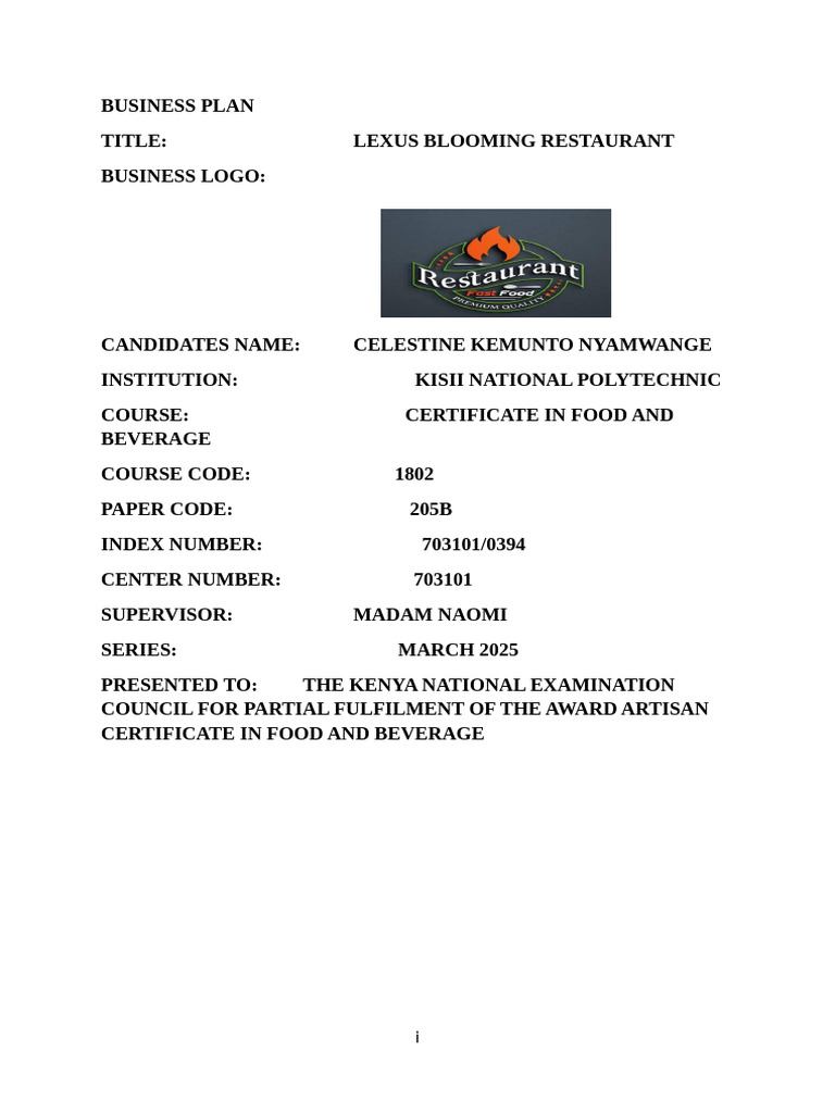 Lexus Blooming Restaurant Business Plan | PDF | Income Statement ...