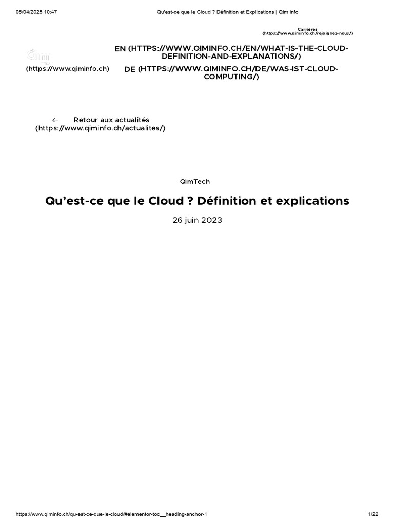 Comprendre le Cloud : Définition et Usage | PDF | Cloud computing ...
