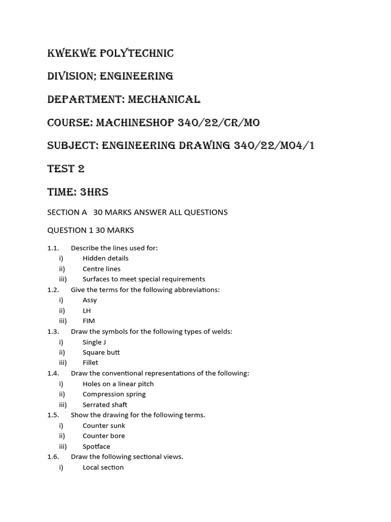 Engineering Drawing Test for Machining | PDF