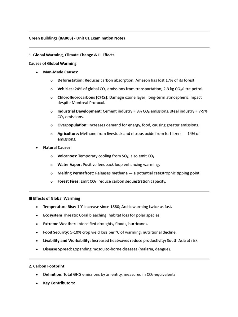 Green Buildings - Unit 1 - Important Notes | PDF | Climate Change ...