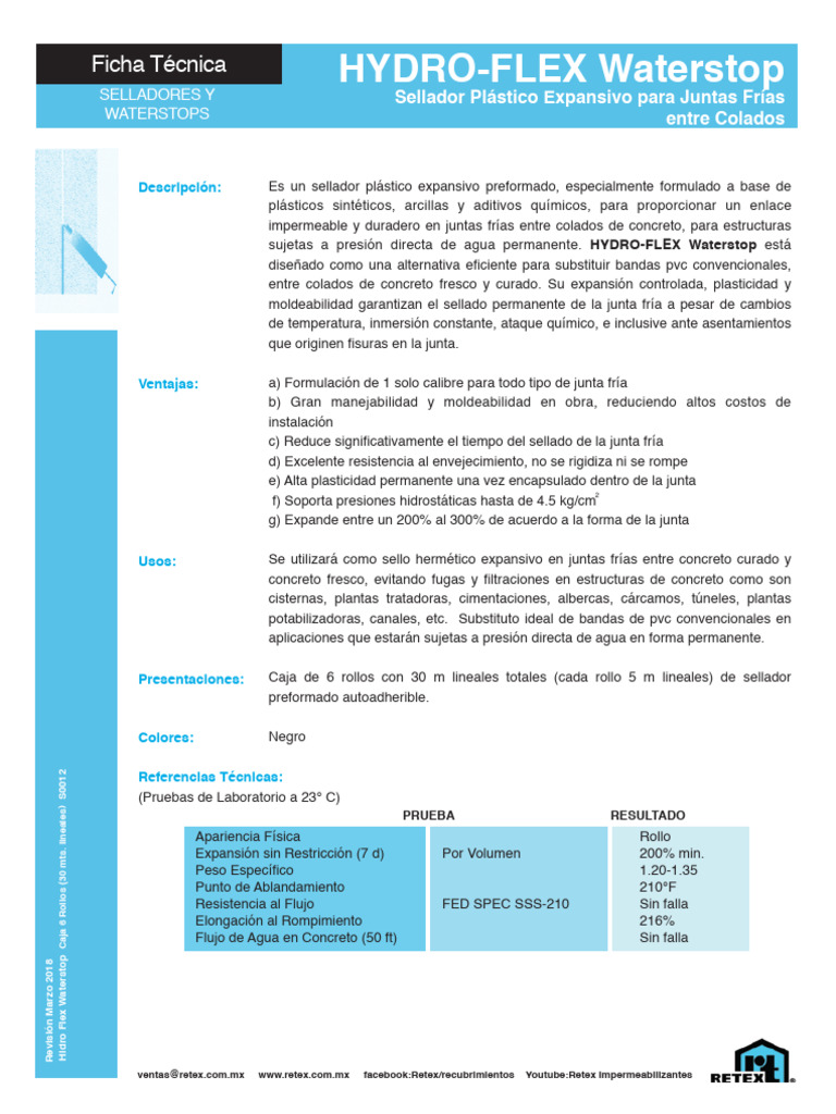 Hydroflex Waterstop2018b | PDF | Hormigón | Agua