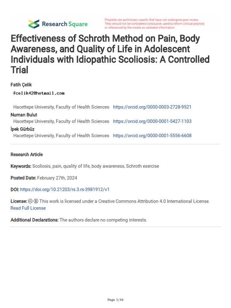 Schroth Method's Impact on Scoliosis Pain | PDF | Scoliosis | Pain