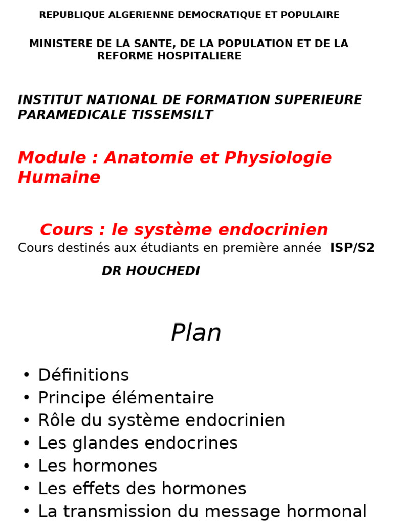 Cours sur le Système Endocrinien | PDF | Insuline | Hormone