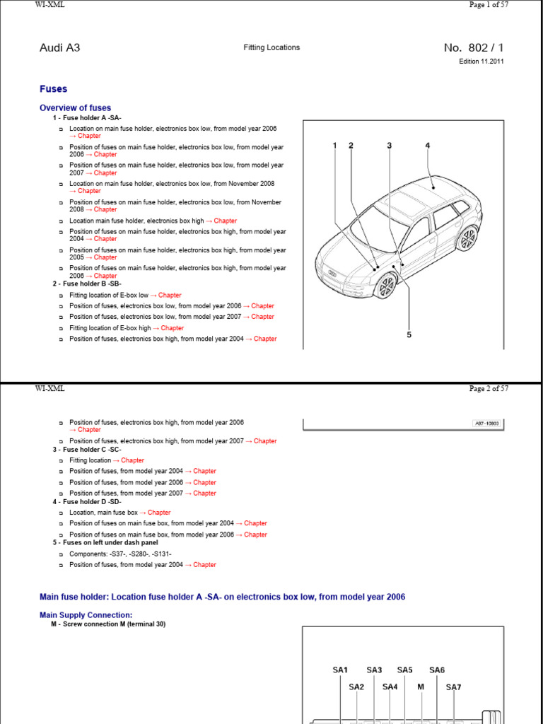Audi A3 Fuse Locations Guide | PDF | Fuse (Electrical) | Relay