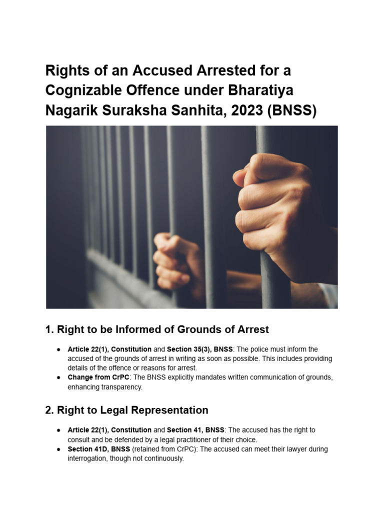 Rights of Accused under BNSS 2023 | PDF | Bail | Arrest