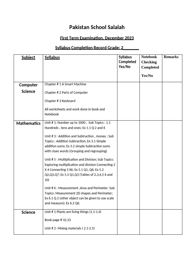 Grade 2 First Term Exam Syllabus 2023 | PDF | Linguistics | Language ...