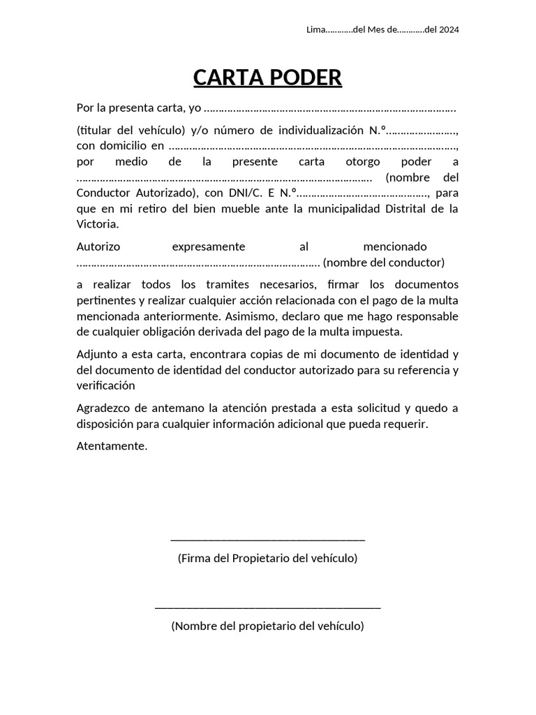 Carta Poder Vehicular | PDF
