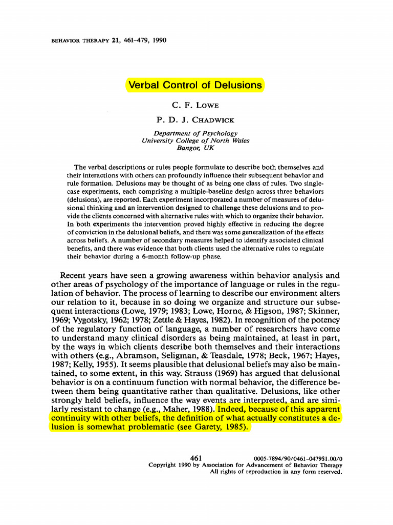 Verbal Interventions for Delusions | PDF | Delusion | Diagnostic And ...