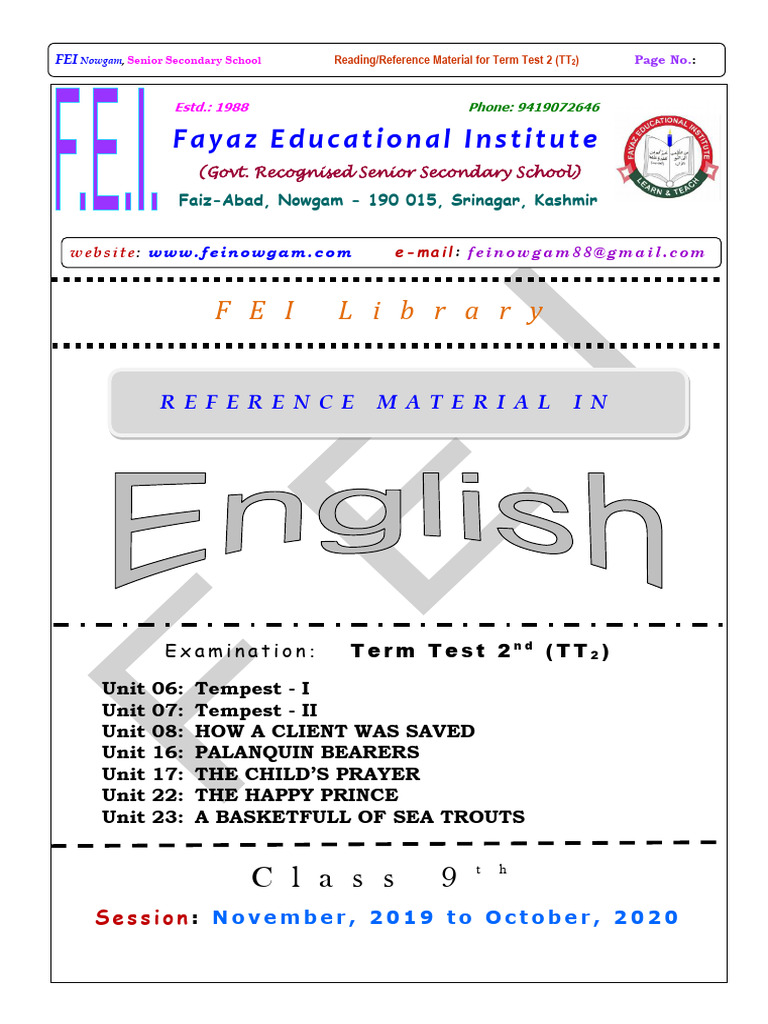 Class 9 English Term Test Guide | PDF | The Tempest