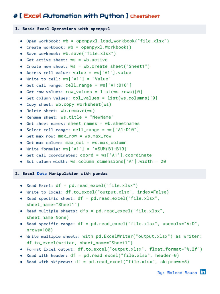 Excel Automation With Python CheatSheet 1732559062 | PDF | Microsoft ...