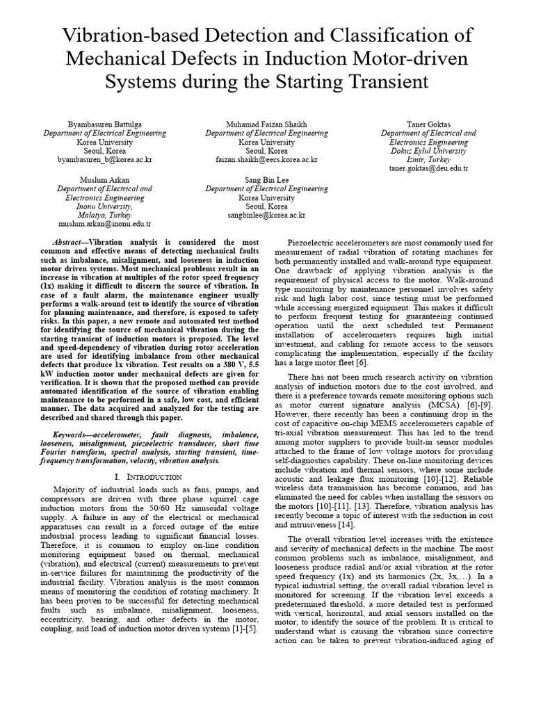 Vibration Detection in Induction Motors | PDF | Electric Motor ...