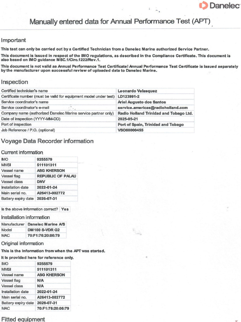 Manualy Entered Data For Annual Performance Test (APT) | PDF