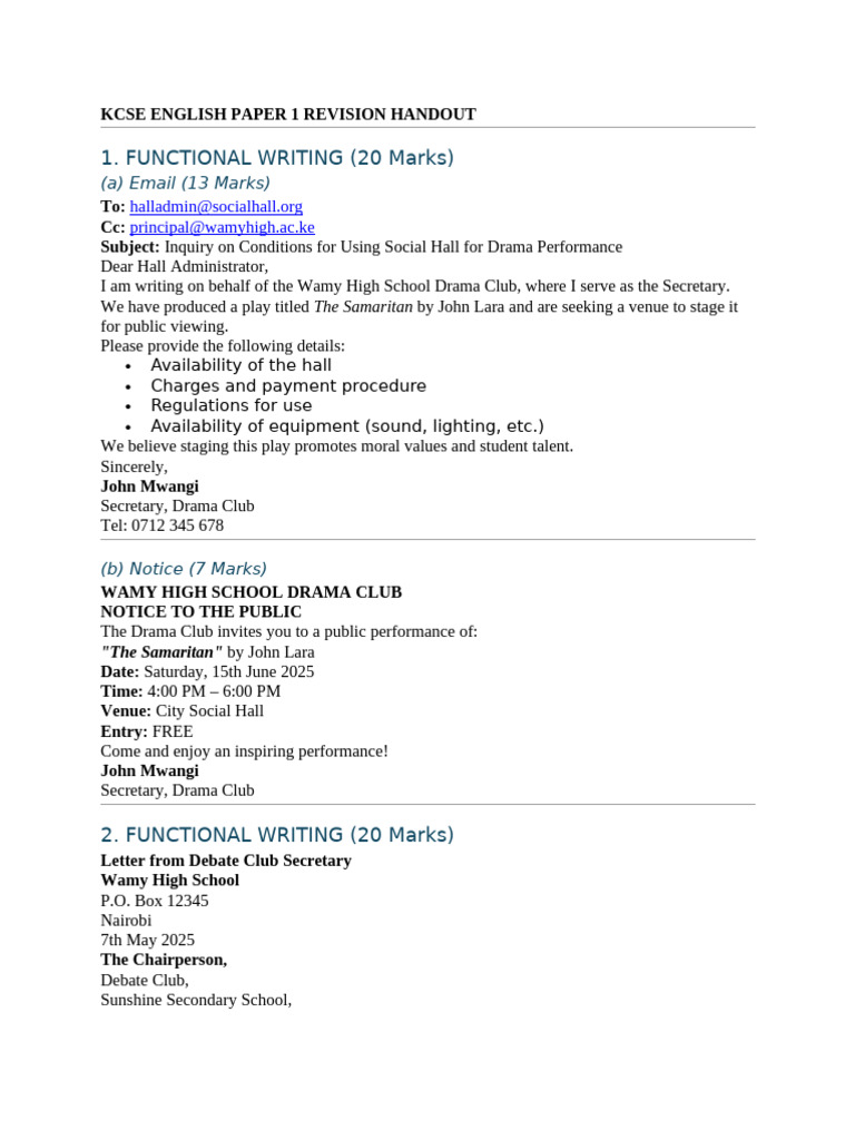 KCSE English Paper 1 Revision Guide | PDF | Cognition