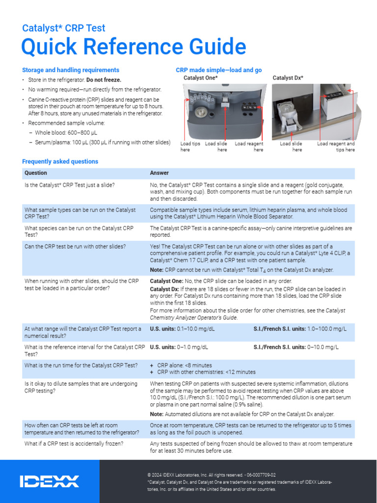 Catalyst CRP Test Storage Guidelines | PDF | C Reactive Protein | Blood ...