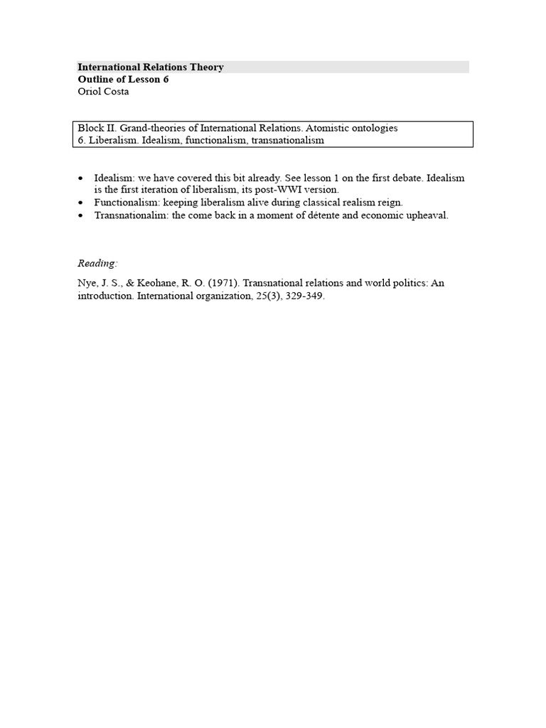 Liberalism and Transnationalism in IR | PDF