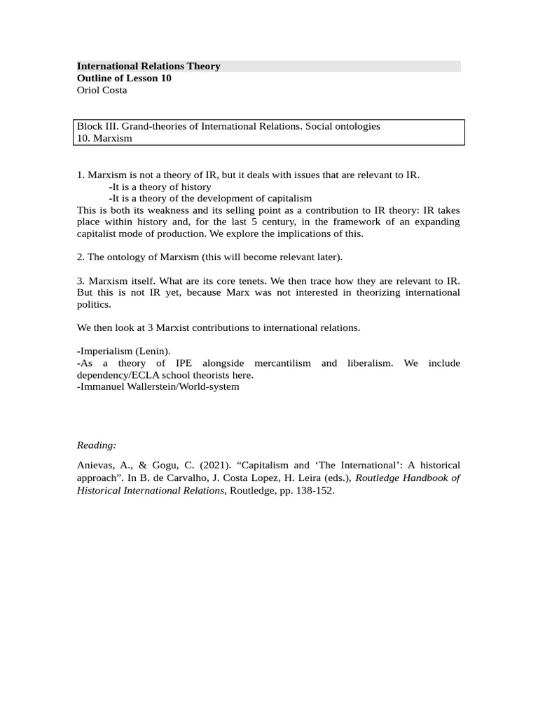 Marxism's Impact on International Relations | PDF