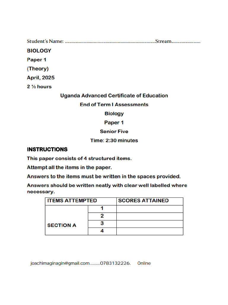 S5 Bio Term1 25 | PDF