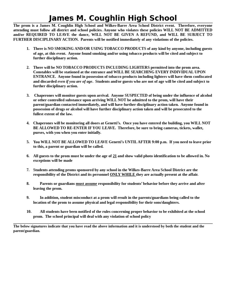 COUGHLIN Prom Permission Slip (2015) | PDF