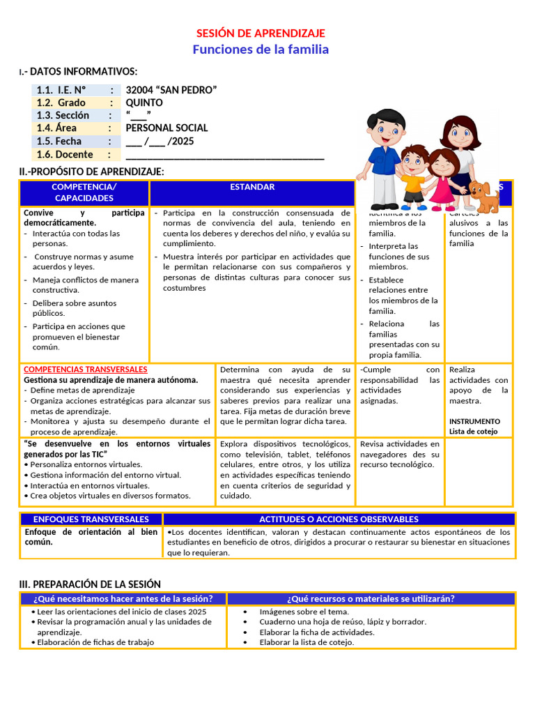 D3 A3 SESION PS. Funciones de La Familia | PDF | Familia | Aprendizaje