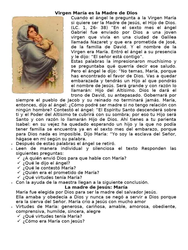María, Madre de Dios y sus virtudes | PDF | María, madre de Jesús | Jesús