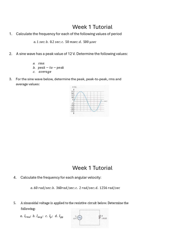 Week 1 Tutorial Sine Wave, Complex Numbers | PDF | Root Mean Square ...