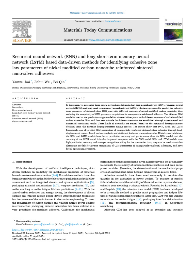RNN and LSTM for CZM Parameter Prediction | PDF | Cross Validation ...