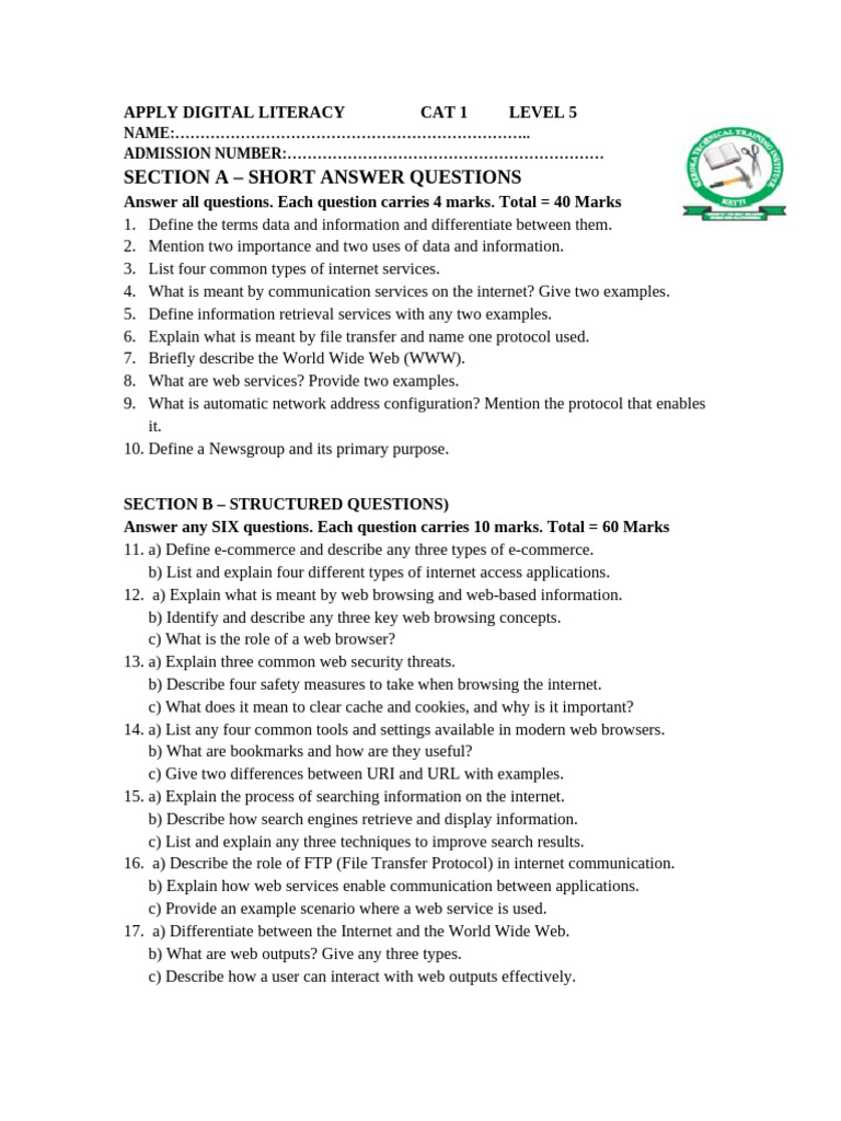 Digital Literacy Assessment Questions | PDF