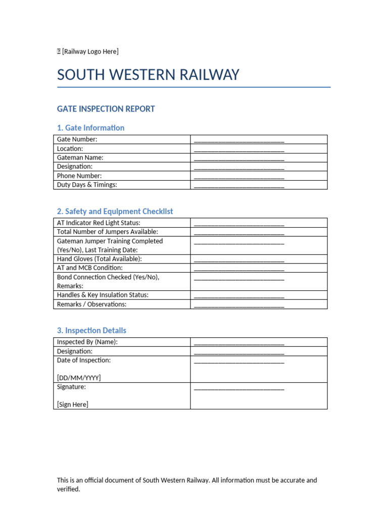 Final Railway Gate Inspection Report With Logo Signature | PDF