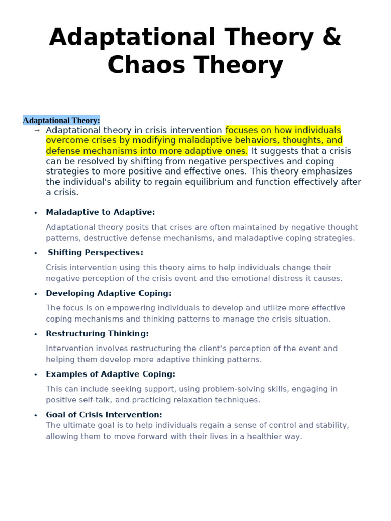 Adaptational & Chaos Theories in Crisis Intervention | PDF | Chaos ...