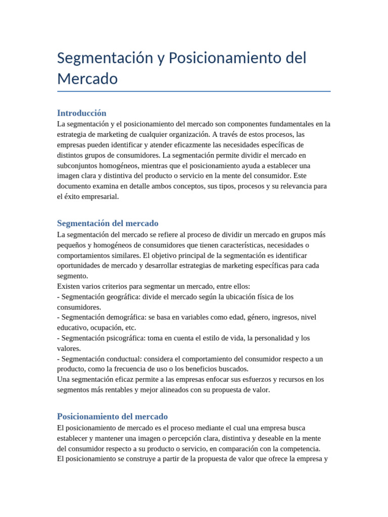 Segmentacion y Posicionamiento Mercado | PDF | Segmentación de mercado ...