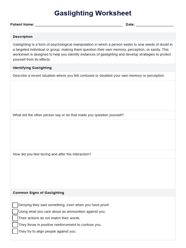 Gaslighting Worksheet short ans easy about | PDF