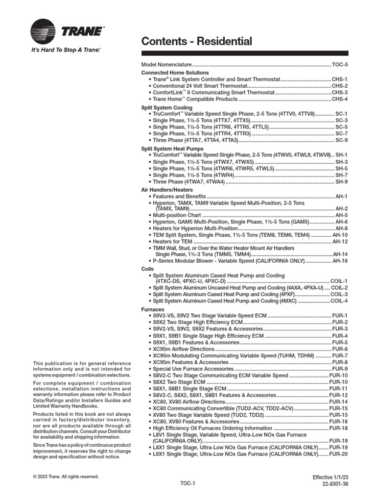 Trane Residential Product Overview | PDF | Thermostat | Air Conditioning