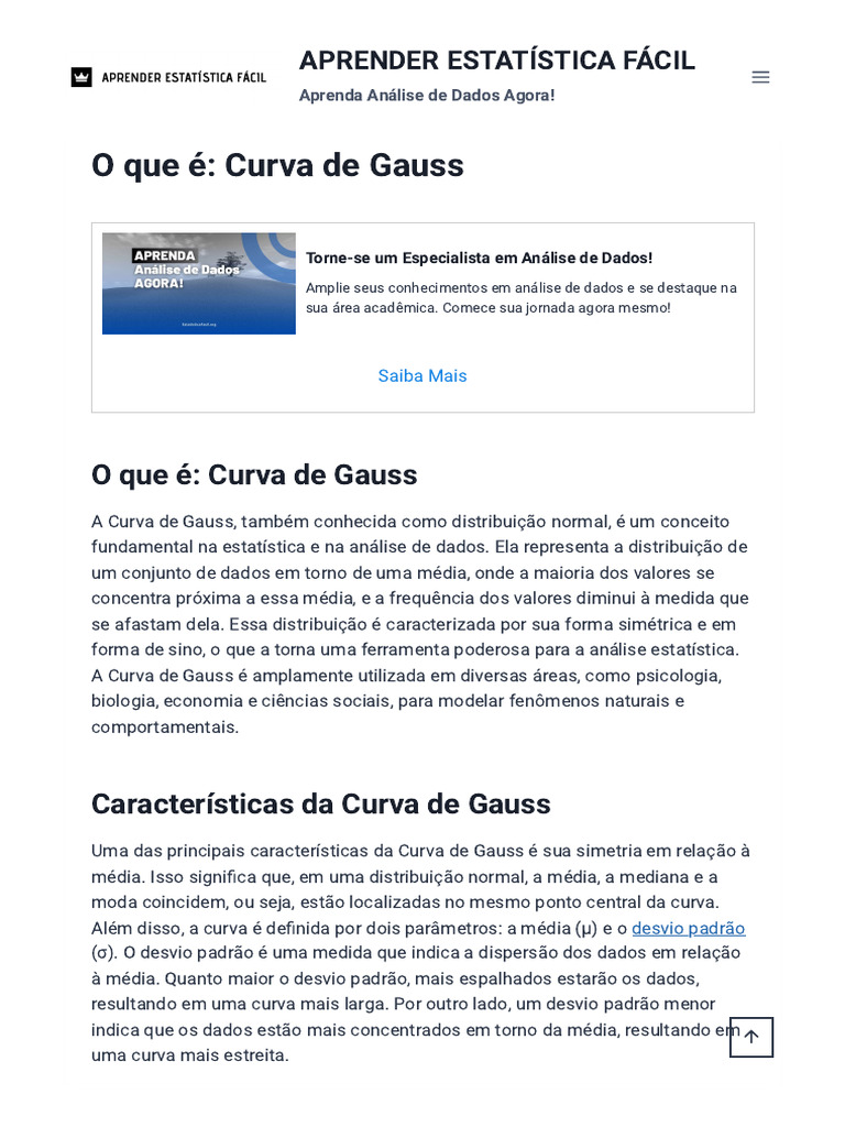 Entendendo A Curva De Gauss PDF Distribui o Normal Distribui o 