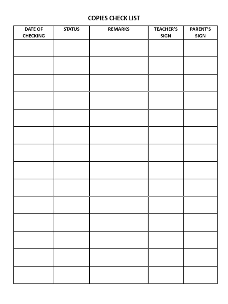 Copies Check List | PDF