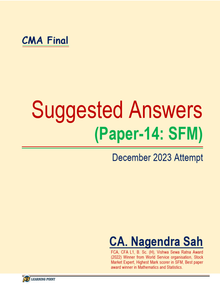 CMA Final SFM Suggested Answers 2023 | PDF | Net Present Value | Option ...