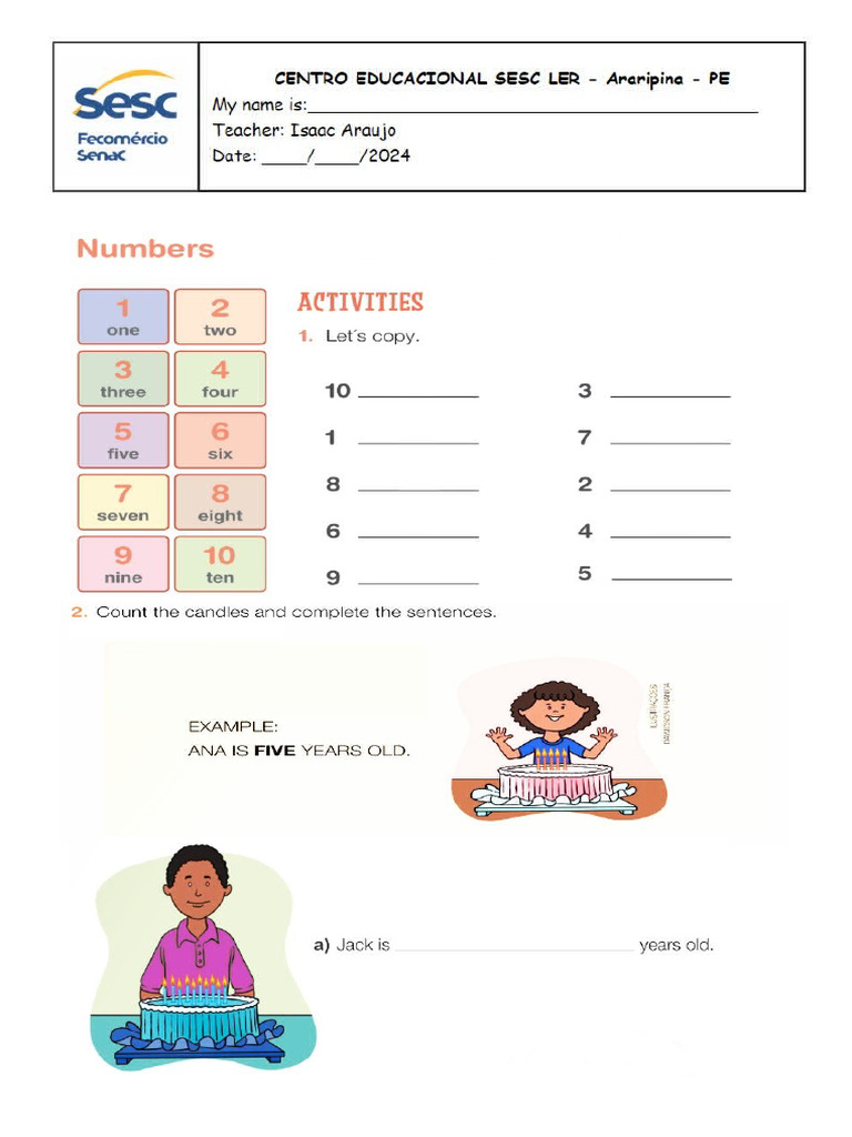 2º ANO - Numbers From 1 To 10 and Colors | PDF