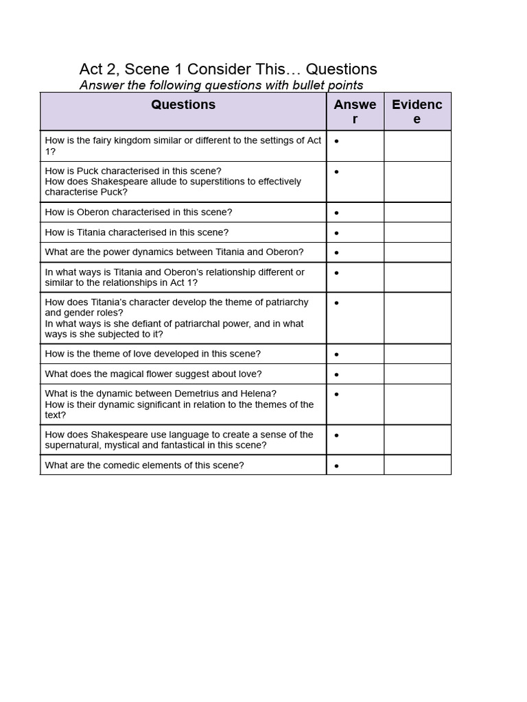 Act 2 Scene 1 Notes Table | PDF