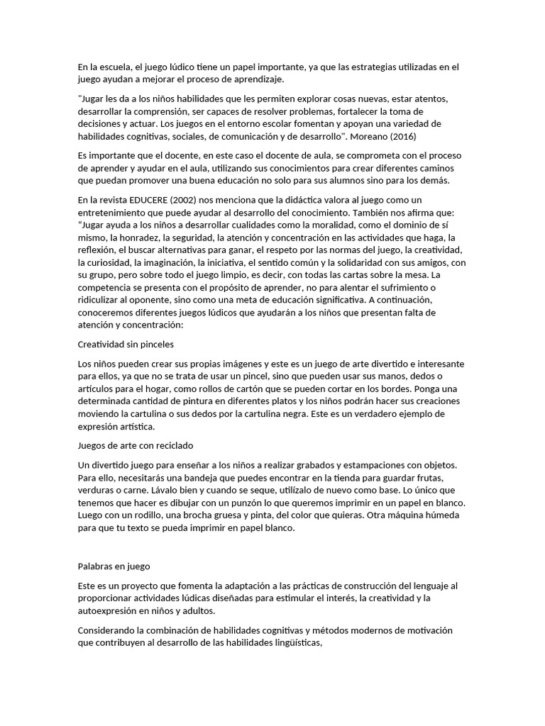 Juegos lúdicos para el aprendizaje infantil | PDF | Aprendizaje | Maestros