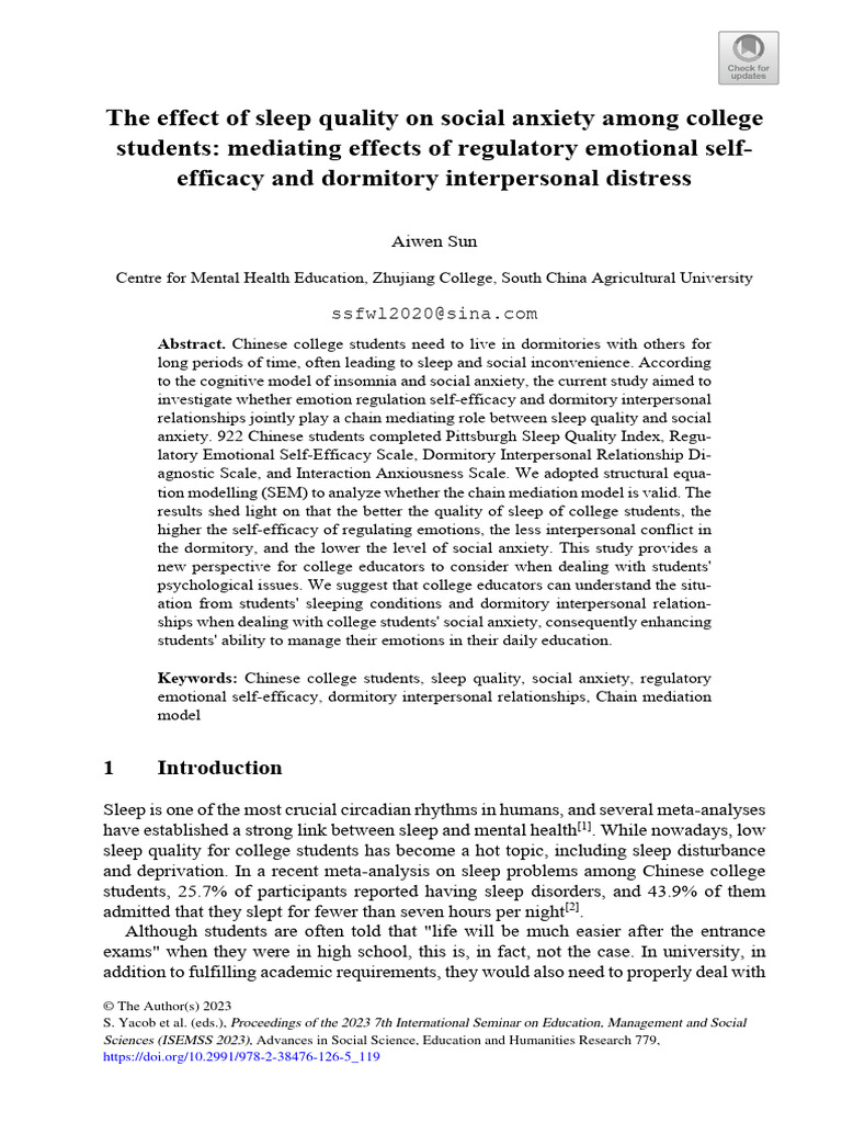 The Effect of Sleep Quality On Social Anxiety Amon | PDF | Emotional ...