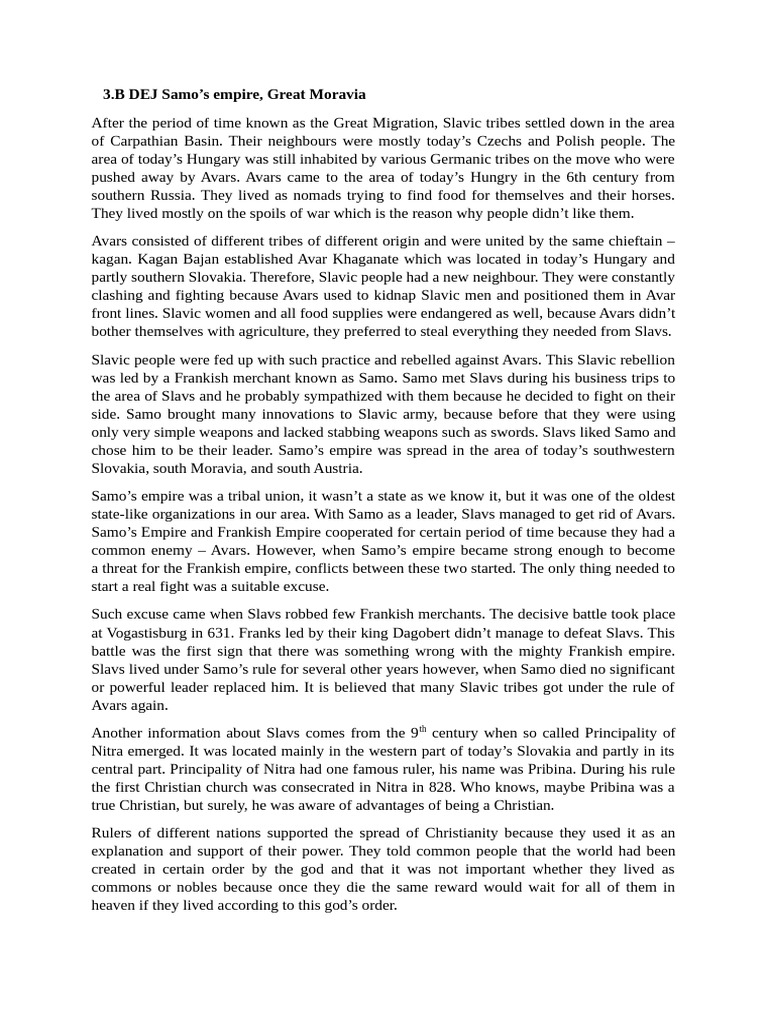 3.B Samo's Empire, Great Moravia | PDF | Slavs