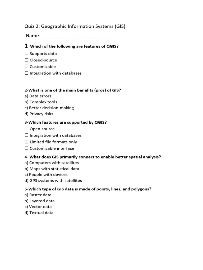 GIS Quiz: QGIS Features & Benefits | PDF