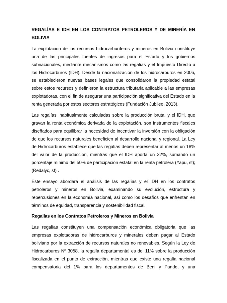 Regalías e IDH en Bolivia: Análisis Fiscal | PDF | Minería | Petróleo
