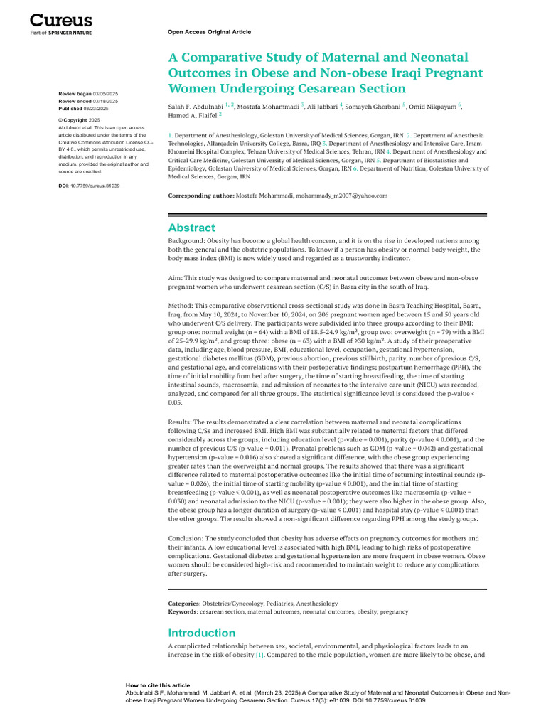 10 A Comparative Study of Maternal and Neonatal Outcomes in Obese and ...