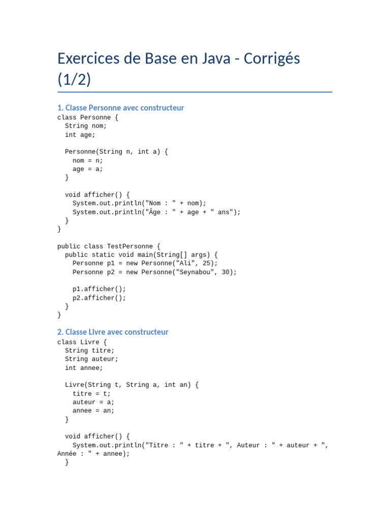 Exercices Corrigés de Java Débutant | PDF | Échecs | Théorie (échecs)