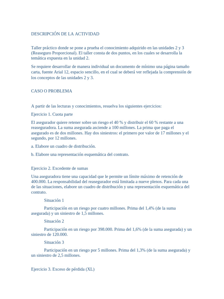 Taller Práctico de Reaseguro Proporcional | PDF | Reaseguro