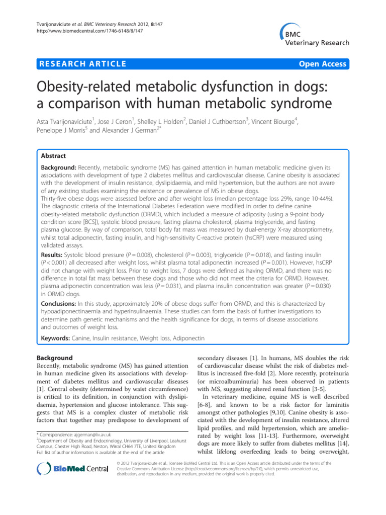 View of Metabolic Obesity in Dogs | PDF | Metabolic Syndrome | Diabetes