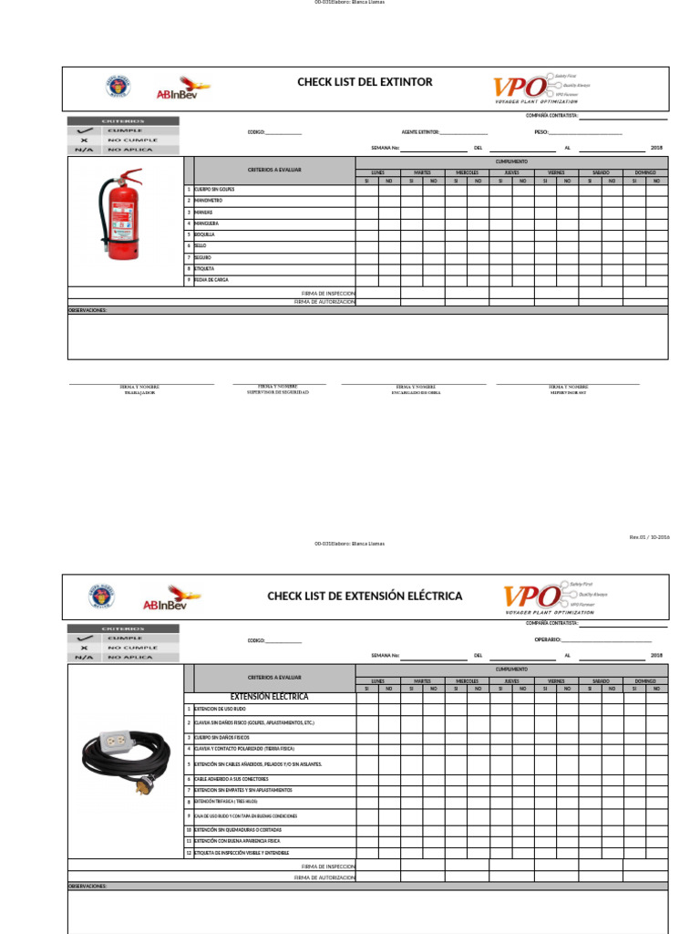 Check List de Inspección de Extintores y Extensiones | PDF